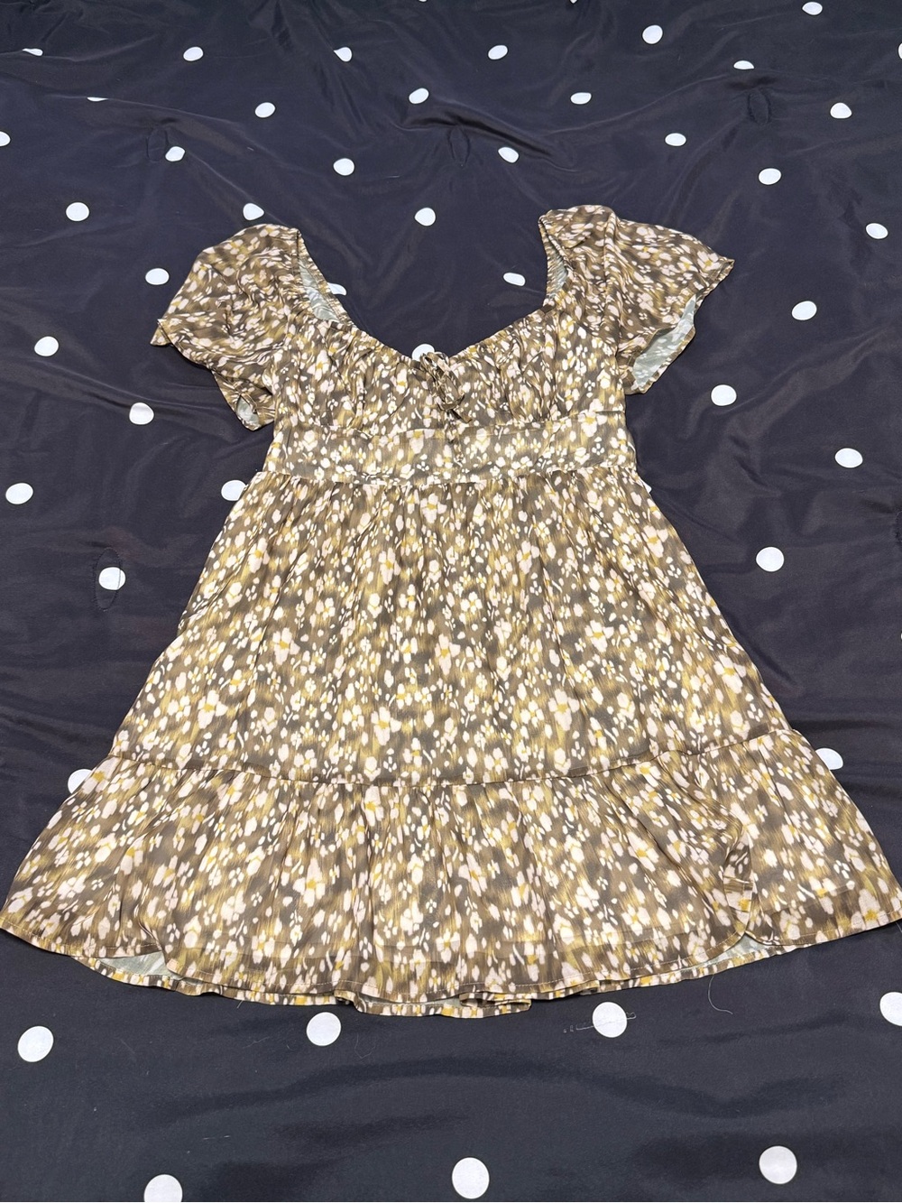 Green/Brown Floral Smocked-Waist Summer Dress